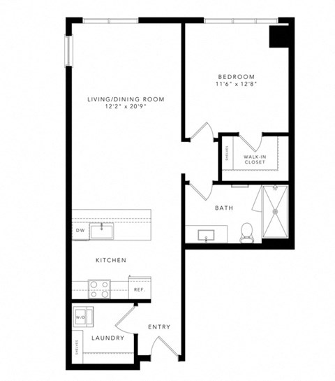 a floor plan of a one bedroom